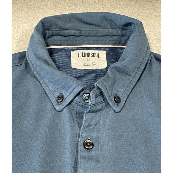 LinkSoul Button Up Shirt Men's (M) Tempus Fugit Short Sleeve Blue Organic Cotton - Picture 7 of 9